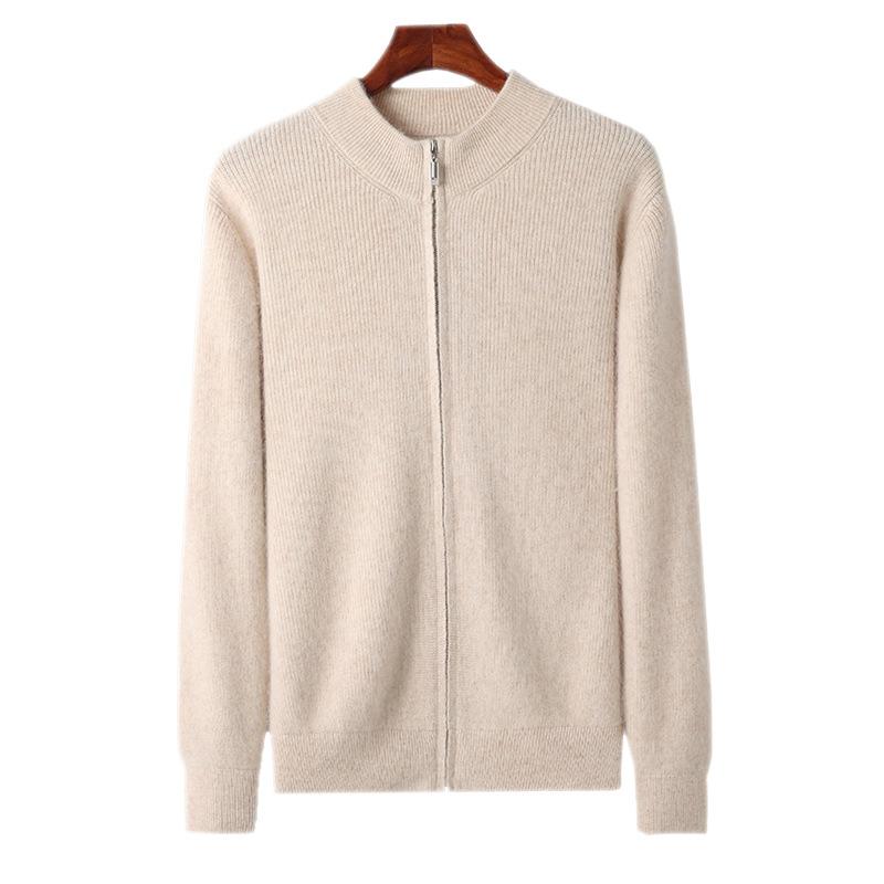 Nerz Samt Mittelhoher Kragen Cardigan, Einfarbig Gestreift, Verdickte Strick Herbst/Winter Basis Layer Pullover