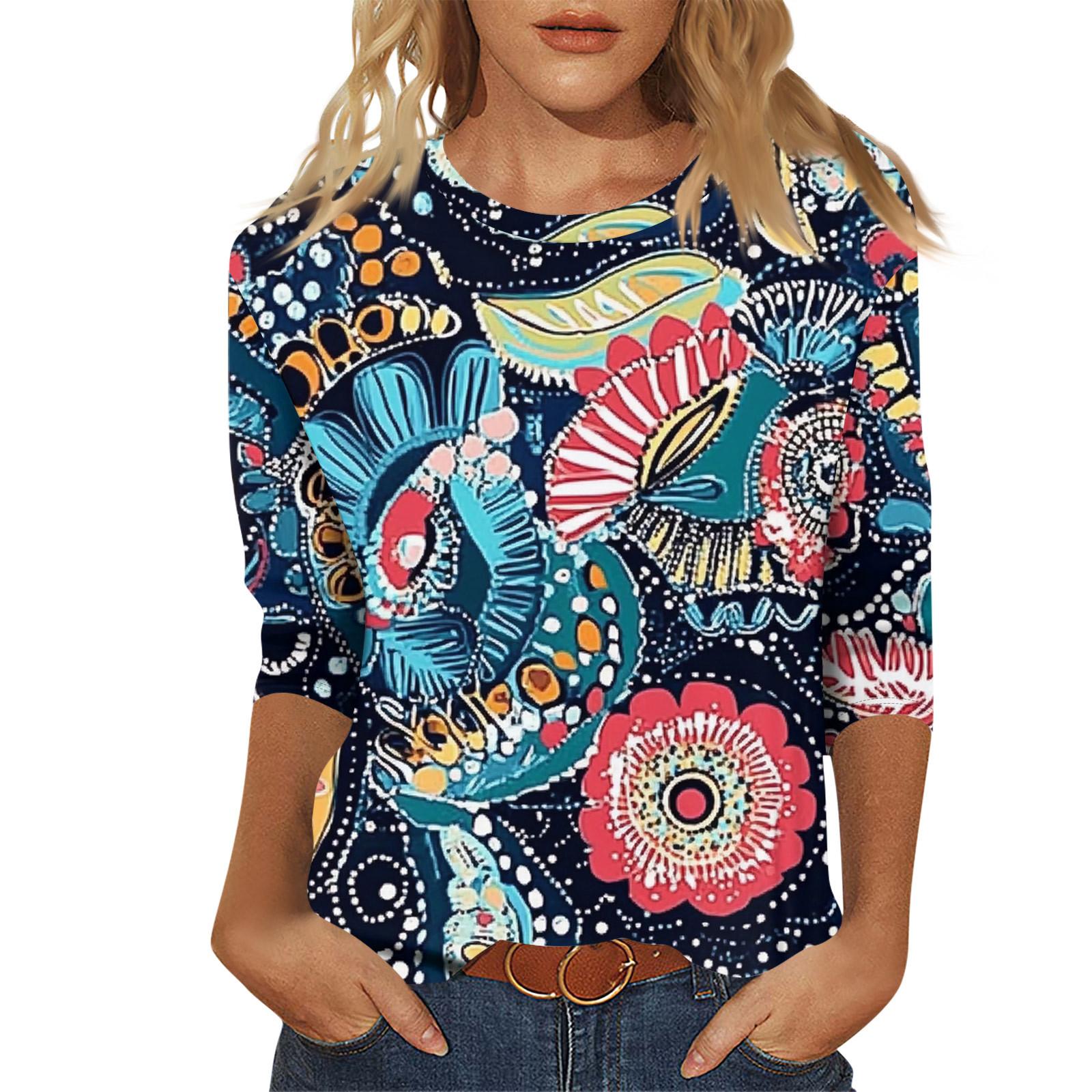 Женский модный повседневный пуловер с рукавом семь четвертей, модный принтованный топ L