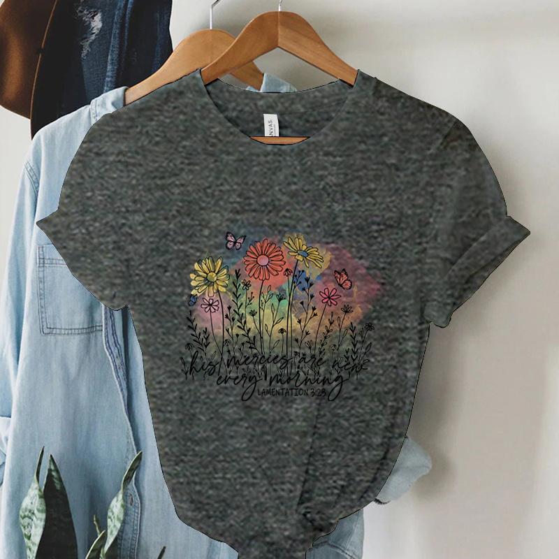 Women Christian Tshirt His Mercies Are Everty Lamentation 323 Print T Shirt Vintage Bible Verse Shirt Religious Faith Tshirt