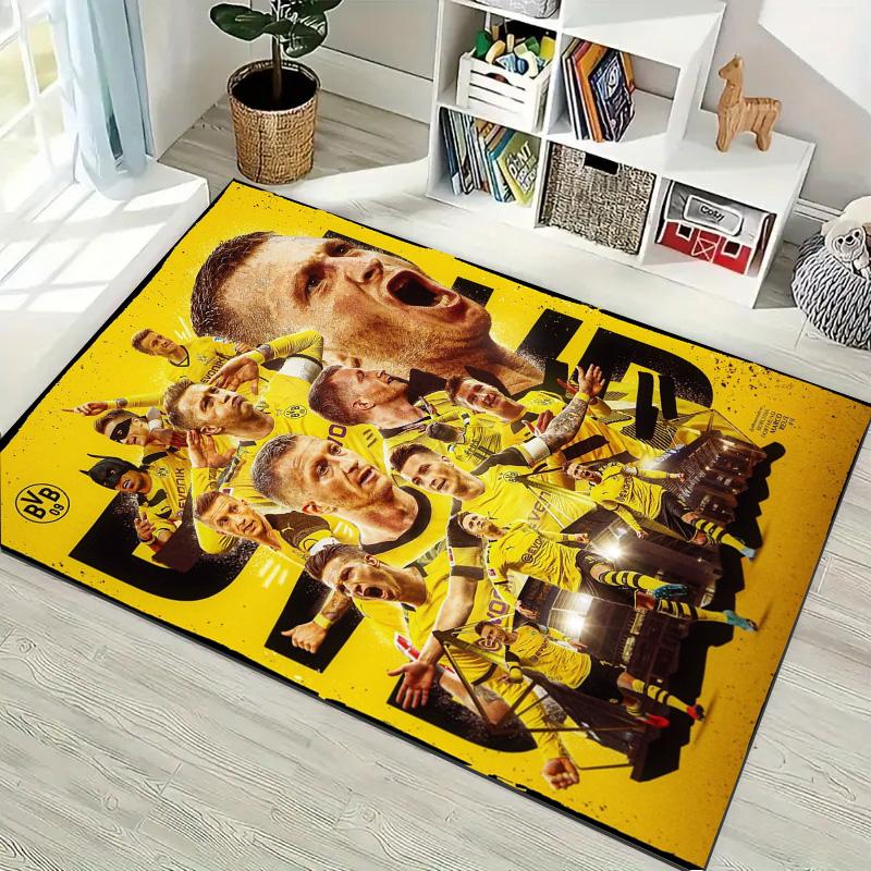 Tappeto Stampato Collage Giocatori Calcio Dortmund Antiscivolo Rettangolare Tappetino per Pavimento Fan Calcio Stanza dei Giochi Decorazione per la Casa