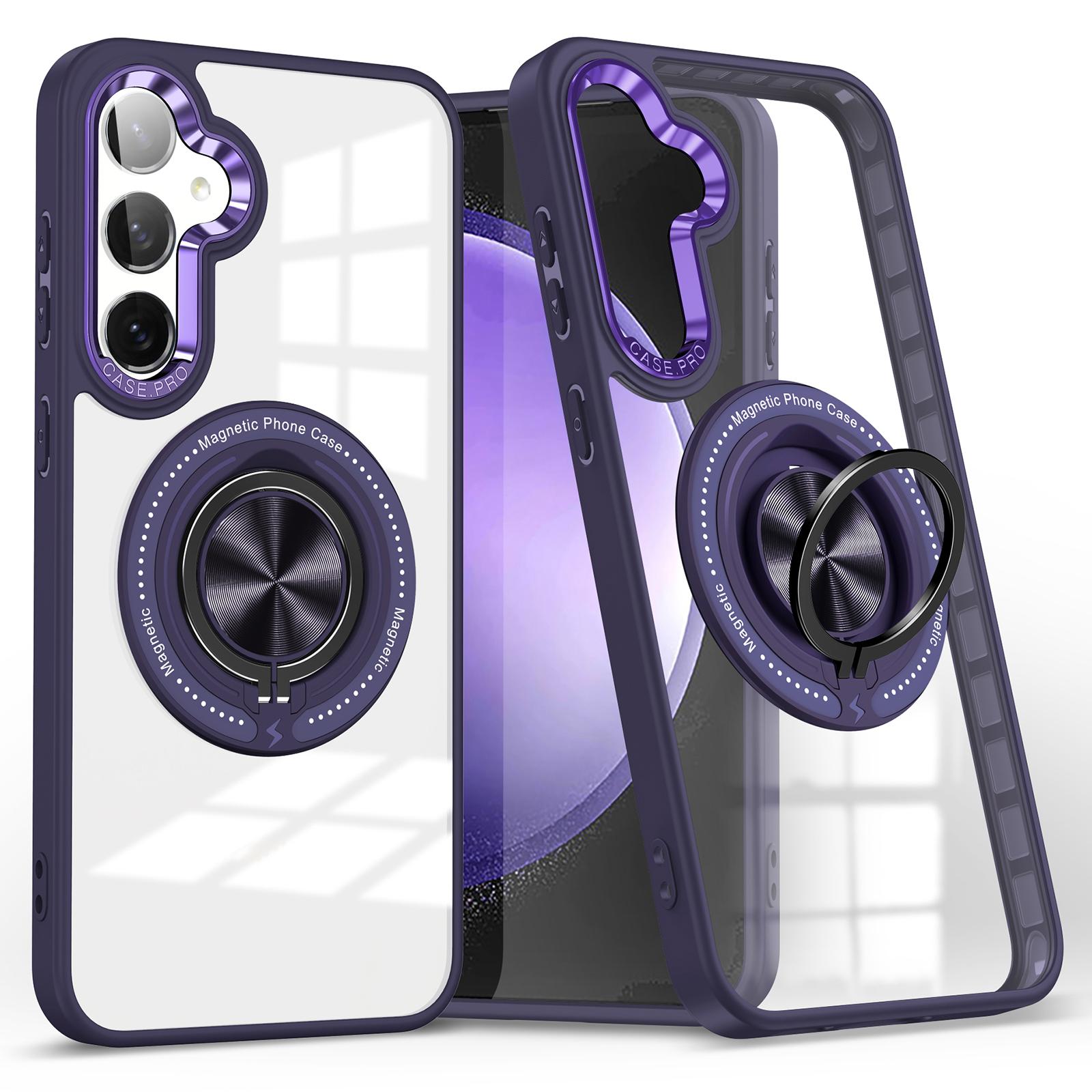 

For Samsung Galaxy S25+/S24+ Magnetic Case Rotary Kickstand PC+TPU Phone Cover Dark Purple