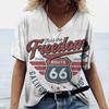Print Women's V-Neck T-shirts Casual Lady Short Sleeve Oversized Pullover Fashion Tops Women Clothes
