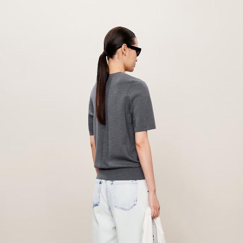 LESS 2024 Autumn Lambswool Cashmere Round Neck Short Sleeve Sweater