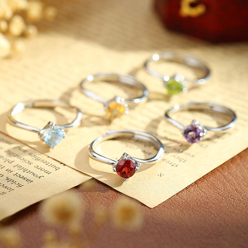 S925 Sterling Silver Four Claw Garnet Ring Natural Crystal Stone Fashion Minimalist Women Daily Fine Jewelry