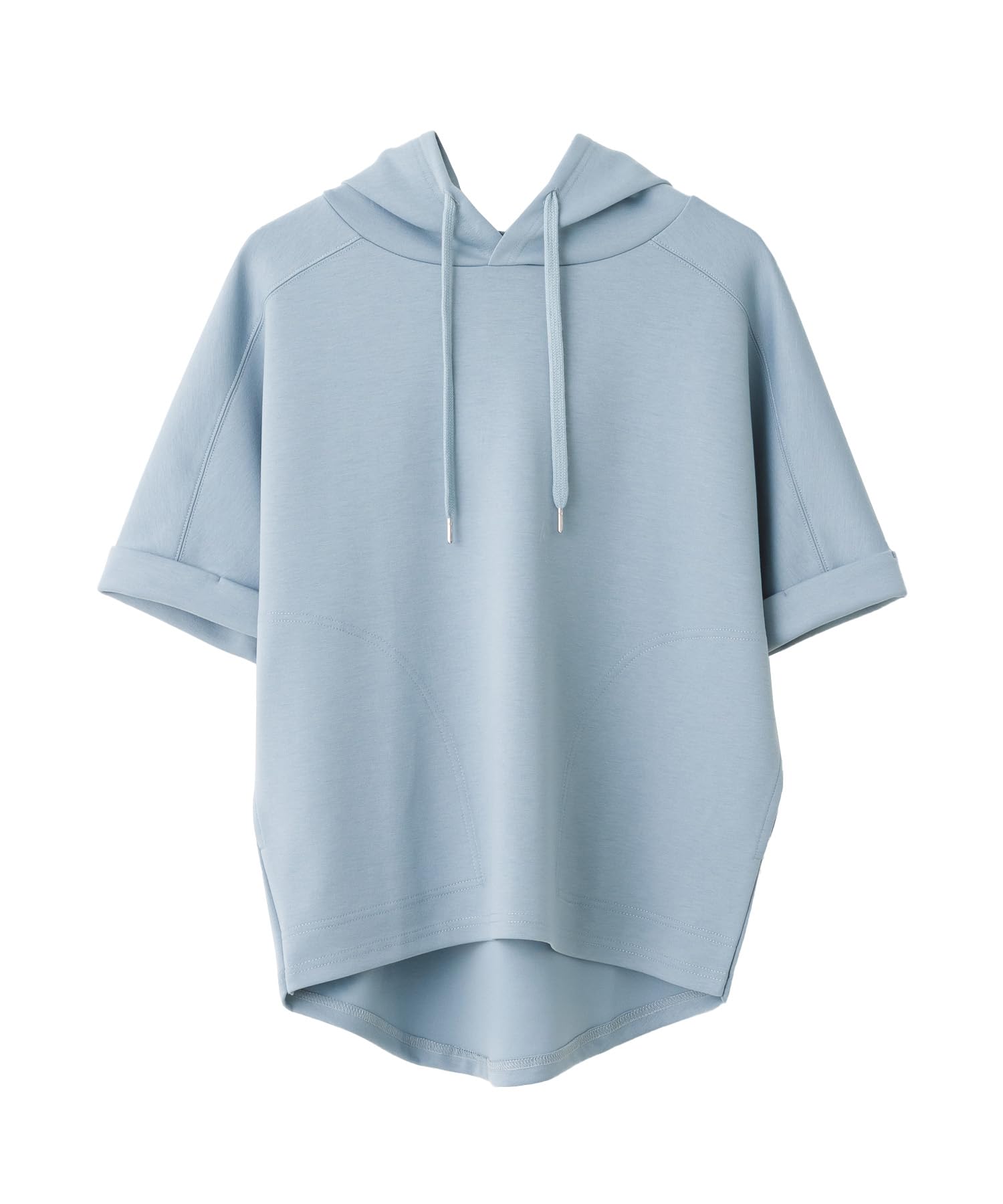 

Andit Women s Cardboard Knit Dolman Hoodie with Rolled Sleeves, Short Sleeves, Loose Fit, Roll-Up Sweater, Size M, 039 Blue Gray