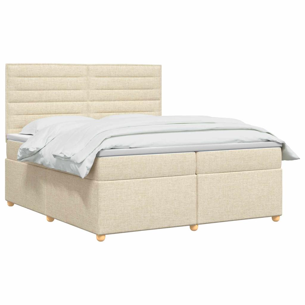 Box Spring Bed with Mattress Cream 200 x 200 cm Fabric