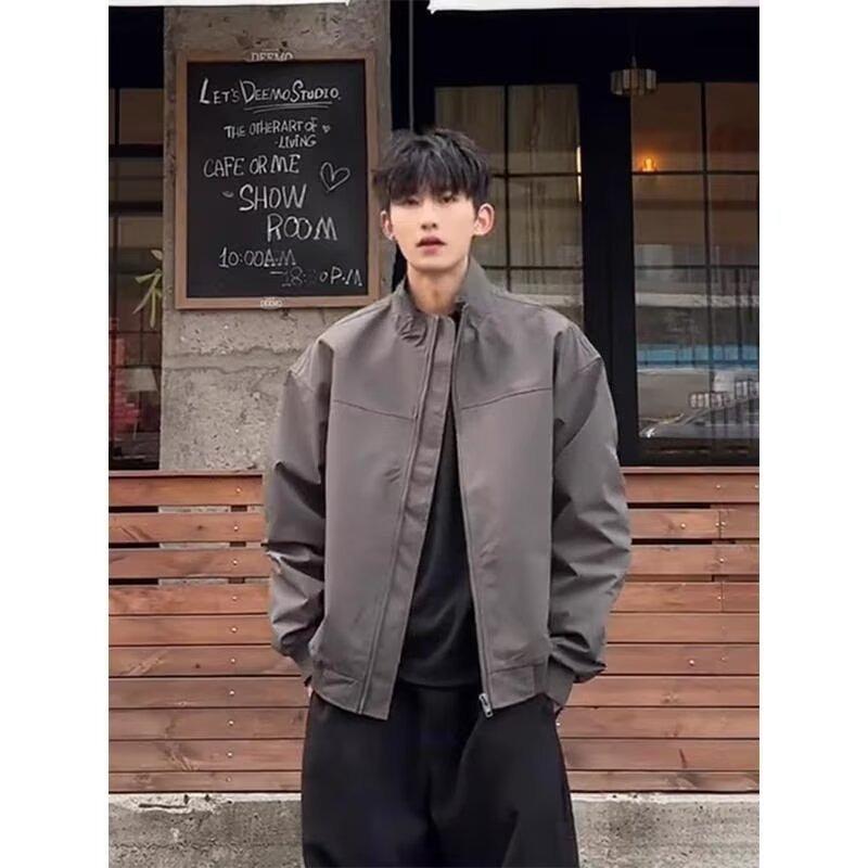 Mens Casual Loose Stand Collar Spring Vintage Workwear Jacket