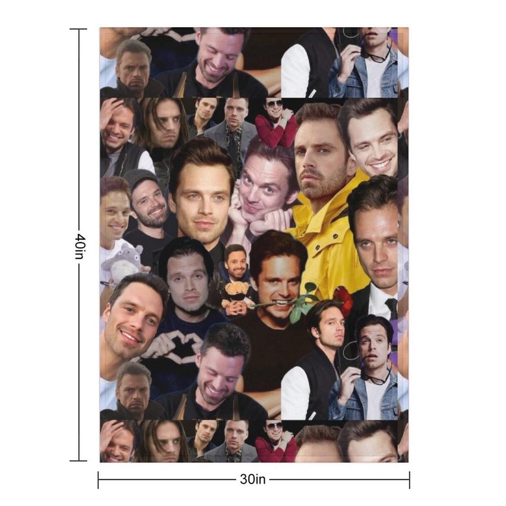 sebastian stan photo collage Throw Blanket Cute Plaid decorative blankets and throws warm for winter Blankets