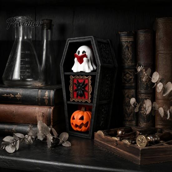 Mini Plastic Pumpkin Figurines Halloween Gothic Coffin-Shaped Fidget Clicker Toy, Push Pop Sensory Toy with Stress Relief Toys Ghost Figures, Novelty