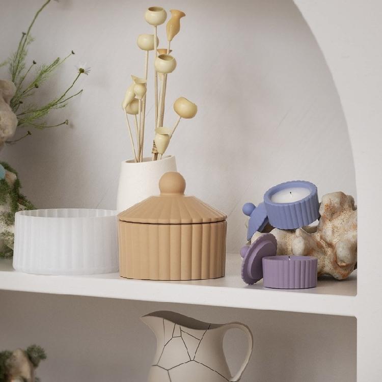 Silicone Mold Stripe Pattern Candle Jar Craft Making DIYs Concrete Storage Box