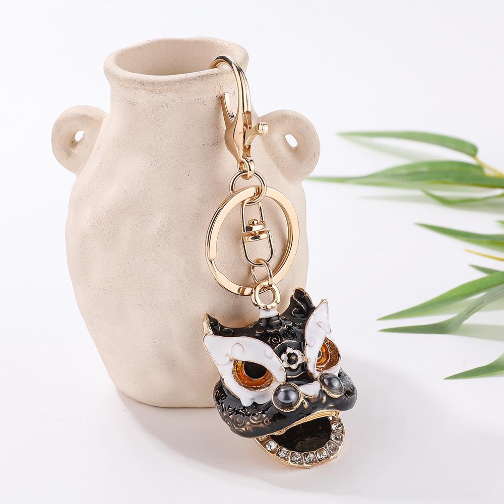 Lion Dance Rhinestone Lion Head Keychain - Chinese Style Pendant