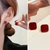 Wine Red Glazed Square Earrings: Trendy 2022 High-End Studs for Women with Silver Needle.