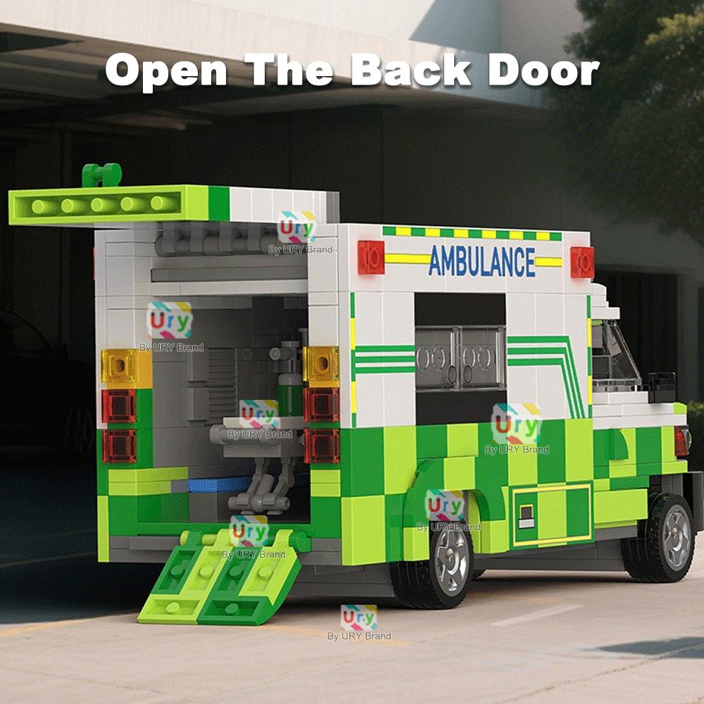 City Series Traffic Green Ambulance Escort Car Van Vehicle Technical Set Model MOC Building Blocks DIY Toys for Gifts
