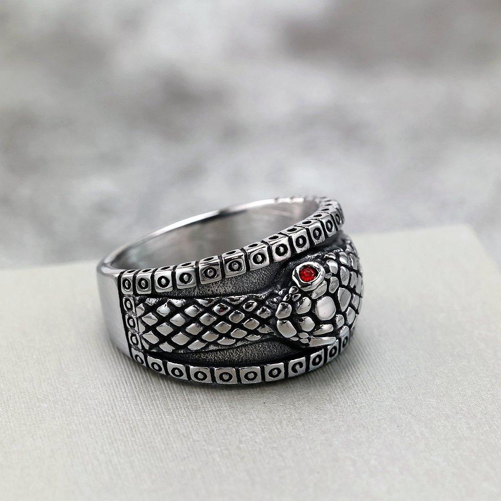 Retro Stainless Steel Men's and Women's Suitable Ring Solid Diamond Snake Ring