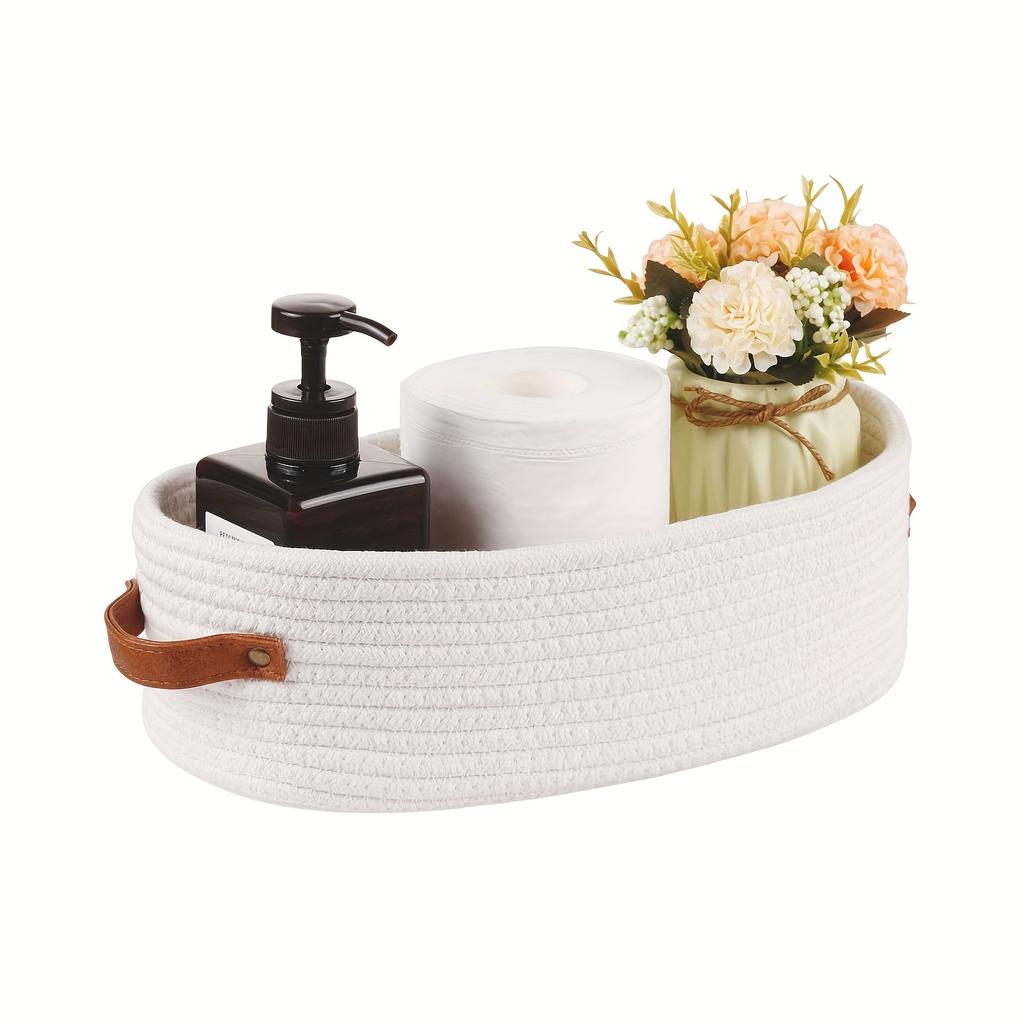 [Woven Storage Basket] Woven Storage Basket with Handle | Multifunctional Desktop Organizer, Oval Storage Bin, Rope-Woven Basket