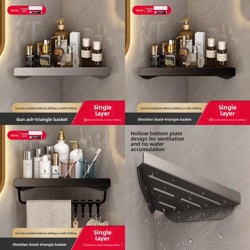 Wall Mount Corner Bathroom Shelving Unit With Antipunch Design For Toilet And Kitchen Storage