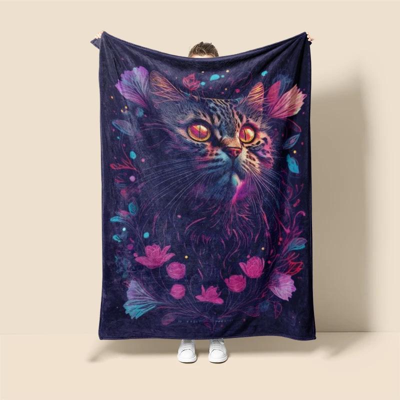 Home Decoration Plush Throw Sofa Blanket Anime Animals Bedspread On the Bed Fluffy Soft Blankets Decor Plaid Modern Cat Black