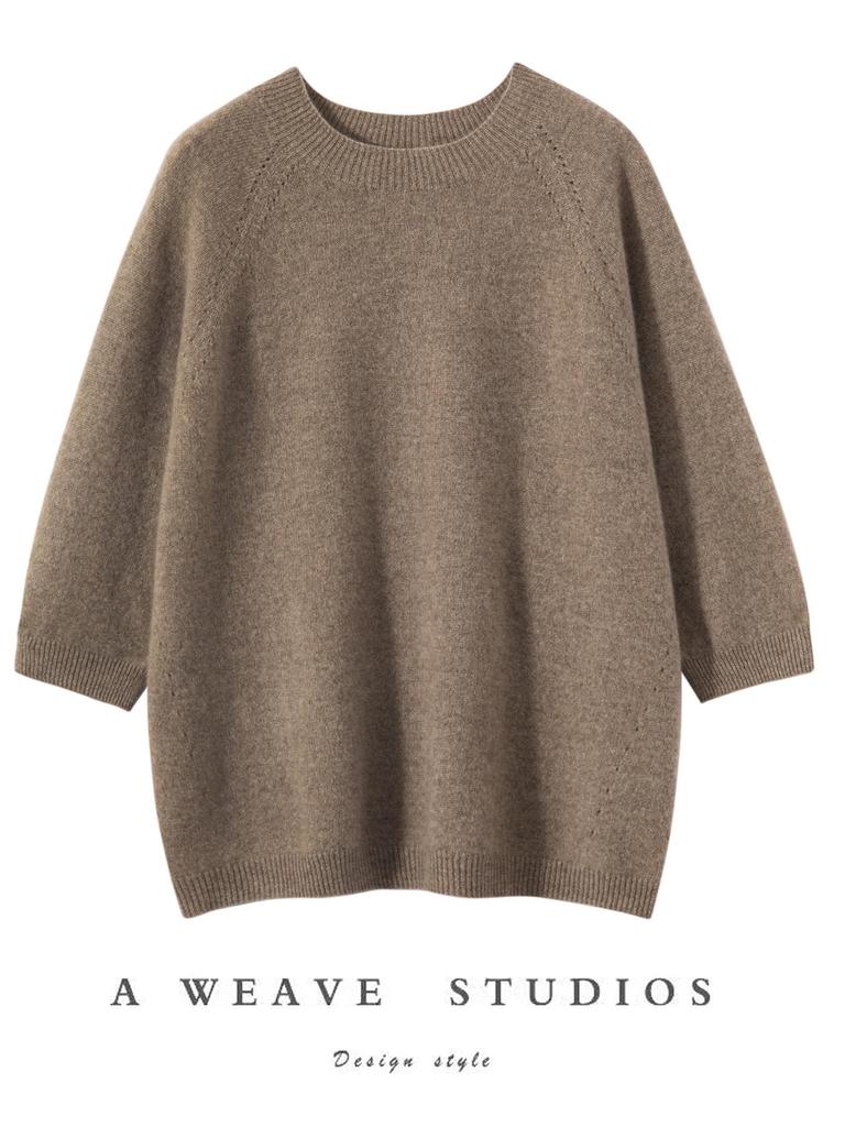 Cashmere Knit Five-Sleeve Women's Round Neck Short Sleeve Vest