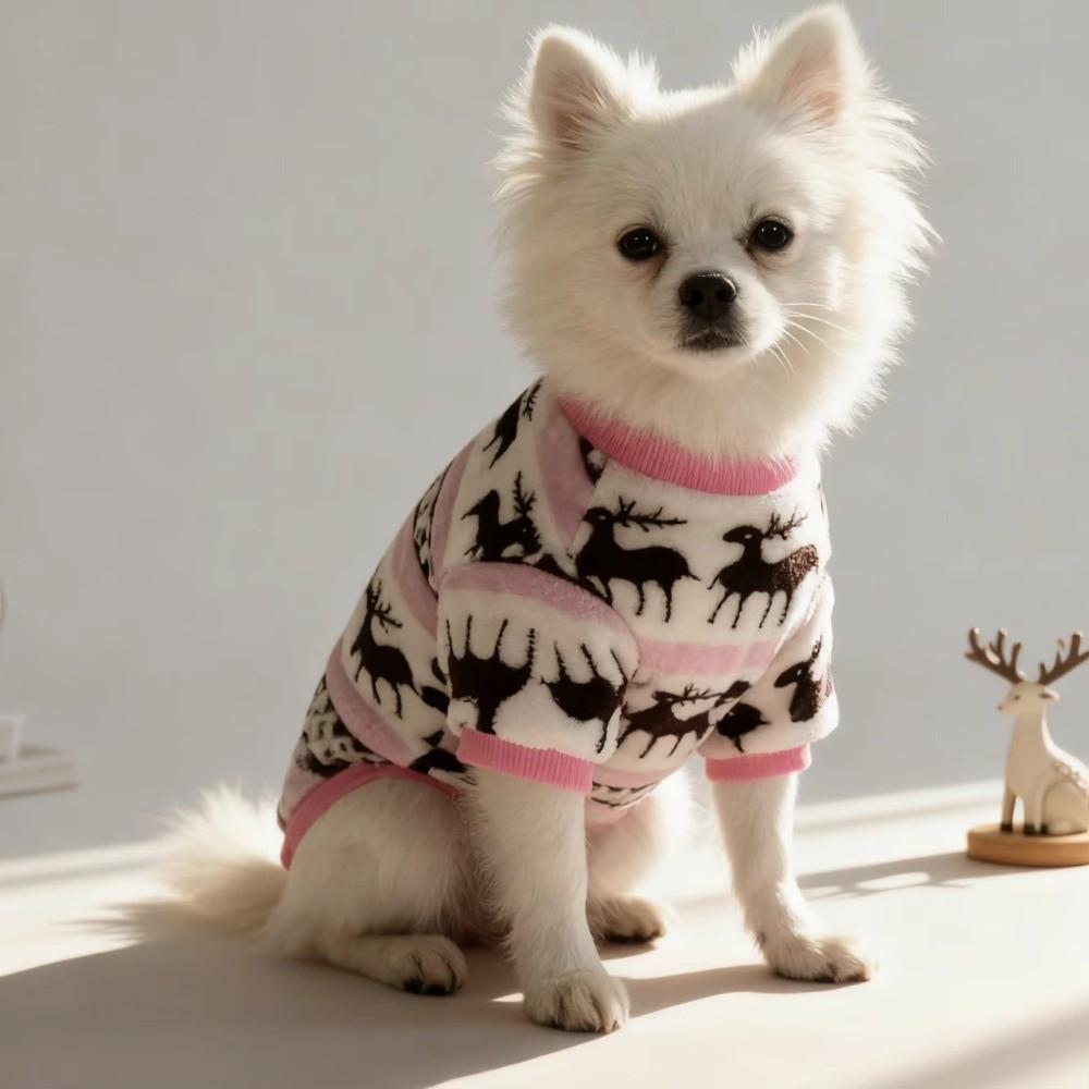 Thickened Christmas Pet Clothes Elk Pattern Dog Winter Sweater Plush Dog Vest For Small Medium Dog