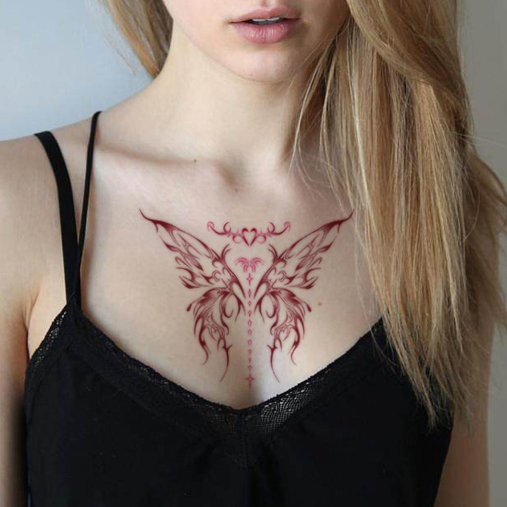 Burgundy Thorn Butterfly Tattoo Sticker Waterproof And Long-Lasting Sexy Chest Model Simulation Tattoo Sticker