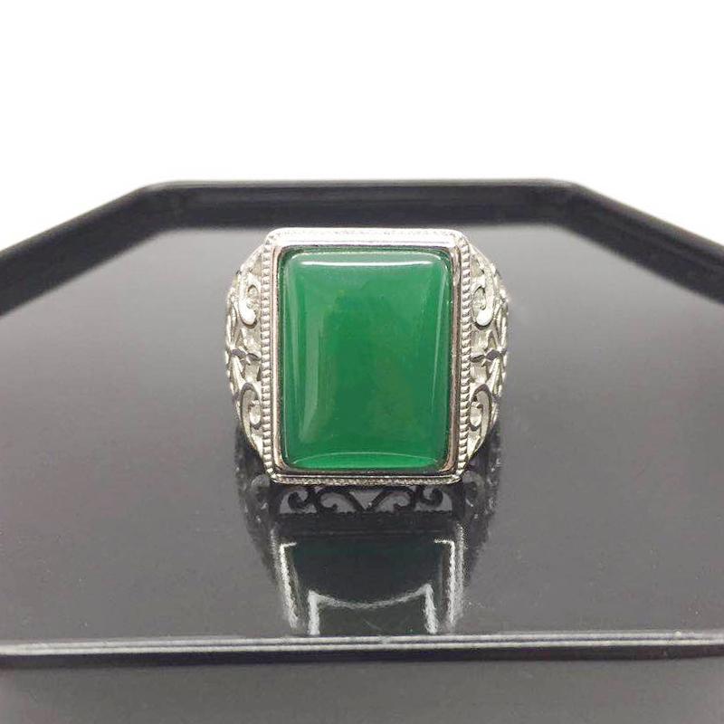 HuiSept 925 Silver Ring Jewelry for Men Geometric Shape Emerald Gemstone Rings Ornaments for Wedding Anniversary Gifts Resizable