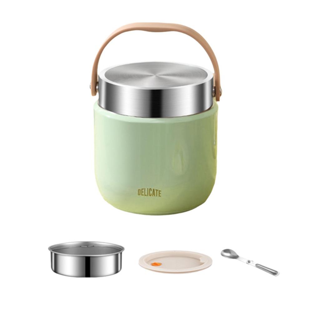 304 Stainless Steel Insulated Lunch Bucket with Spoon Vacuum Pot Durable Thermos Food Jar  Soup