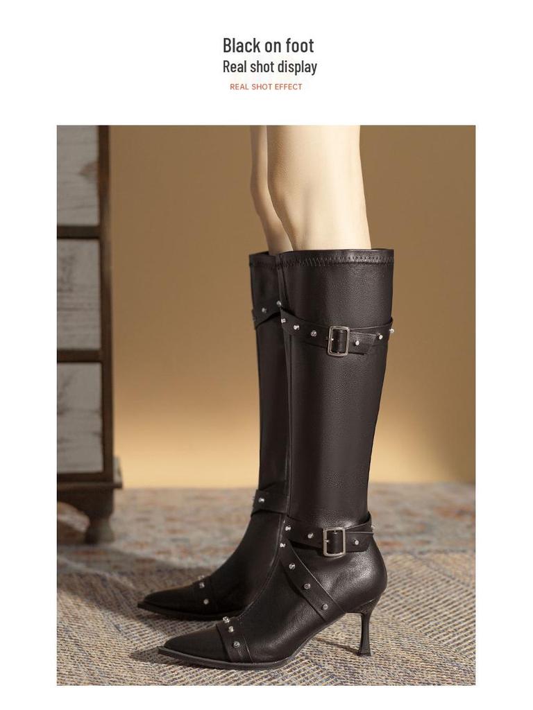 Women's Pointed Toe Denim Long Boots - Versatile Autumn/Winter 2024 European & American Style High Tube Street Boots