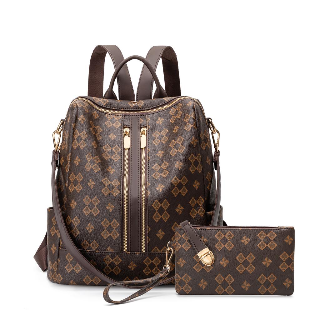 Retro Mother Child Backpack for Women with High End Travel Mommy Bag Printed Large Capacity Dual-purpose Diamond Shaped Backpack