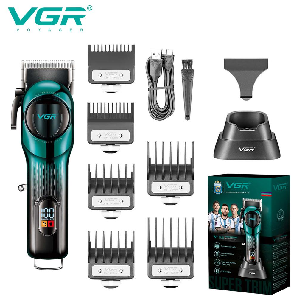 VGR 166 Professional Intelligent Digital Rechargeable Hair Clipper with Gradient Ribbon Base Adjustable Electric Push Shear Hair Clipper Shape Carving