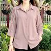 Women Casual Turn Down Collar Lace Splice 3/4 Sleeve Retro Blouse