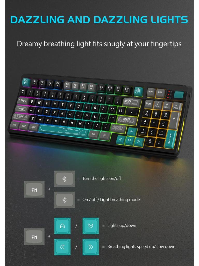 Panson K97 Dreifarbige leuchtende Gaming-Kabeltastatur - Mechanisches Gefühl für Desktop-Computer.