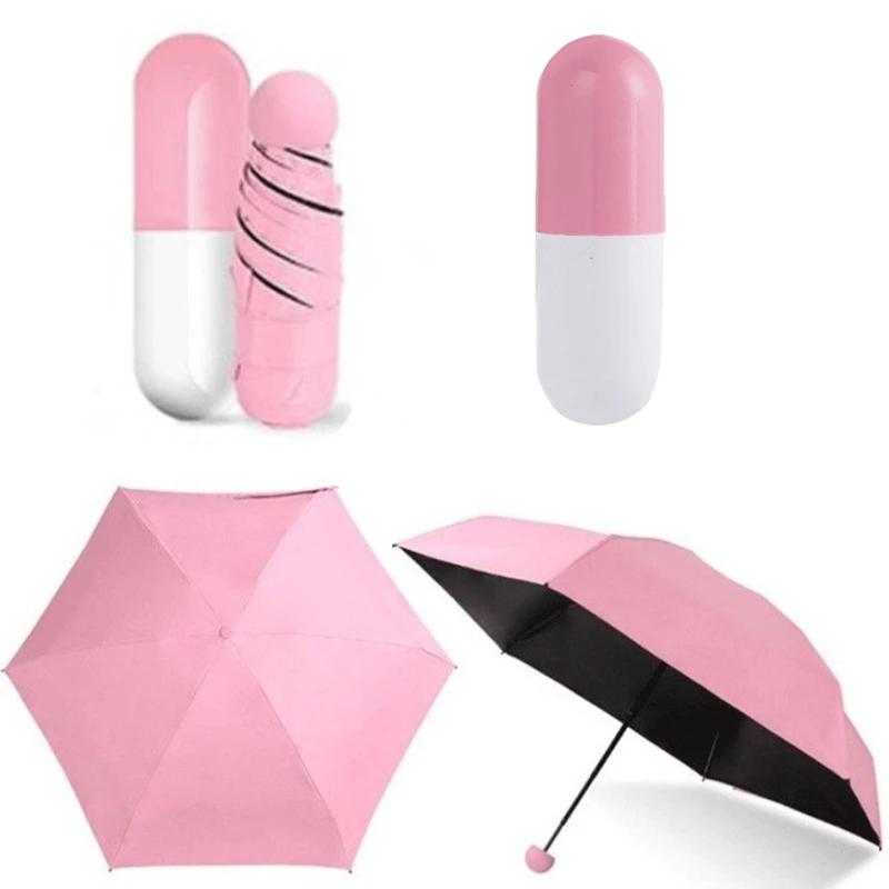 

Capsule Umbrella Mini Light Small Pocket Umbrellas Anti-UV Folding Compact Cases Umbrella Rain Women metal-fiber composite&6K рожевий