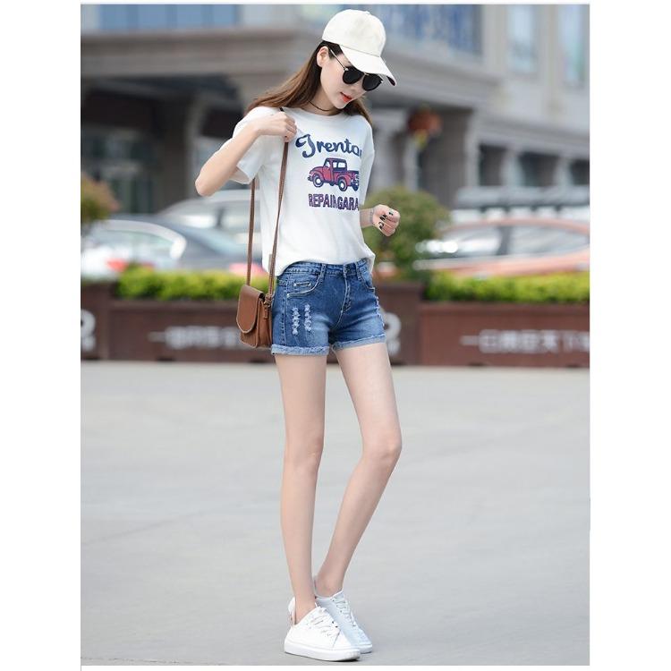 Summer Thin Women Ripped Denim Shorts Stretchy High Waist Hot Pants Slim Fit Korean Style Student Fashion
