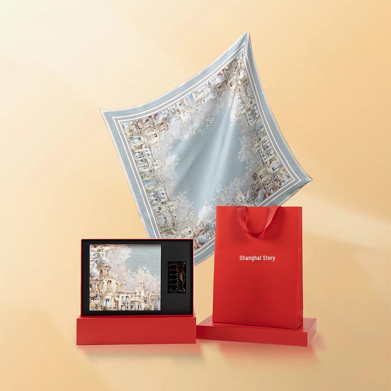 Shanghai Stories 100% Mulberry Silk Scarf & Ebony Comb Gift Set 65x65cm