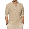 Men's Cotton Linen Shirts Long Sleeve Shirt Casual Beach Shirts Henley T-Shirt Vacation Tops with Pocket Men Streetwear