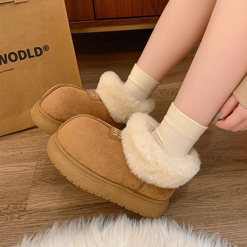 Ugly Cute Big Head Snow Boots Women's 2025 Winter New Thick-soled Heightening Velvet Short Boots Thickened Warm Big Cotton Shoes