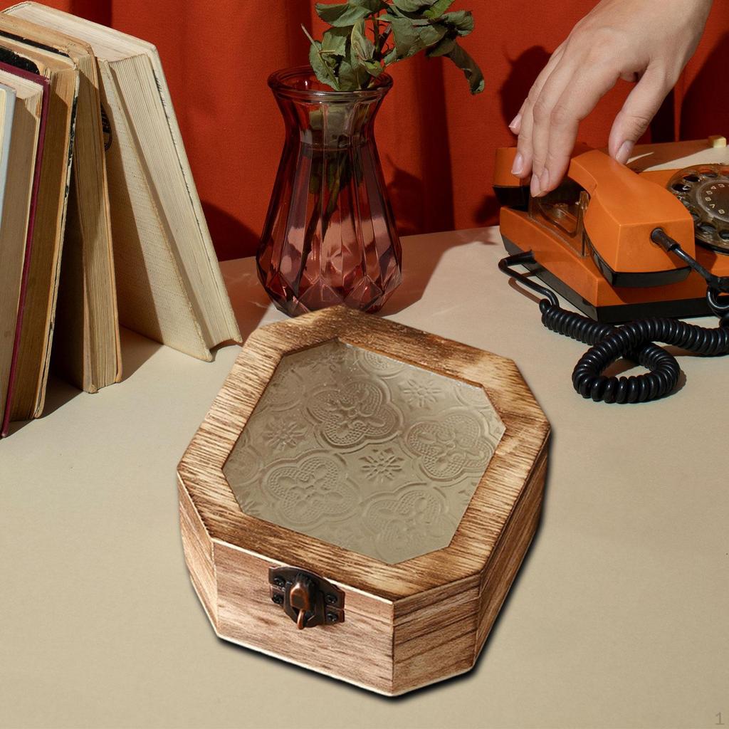 Wooden Storage Box Gift Gifts Semi Transparent Glass Lid Sturdy Organizer Ornament for Bedroom
