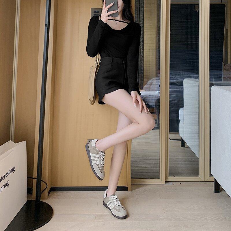 Retro contrasting color German training shoes women's spring new leather American casual lace-up flat-bottomed sports Forrest Gump shoes board shoes