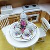 Floral Print Dollhouse Dinnerware Dish Plate Miniature Cups Pot  Children's Toy