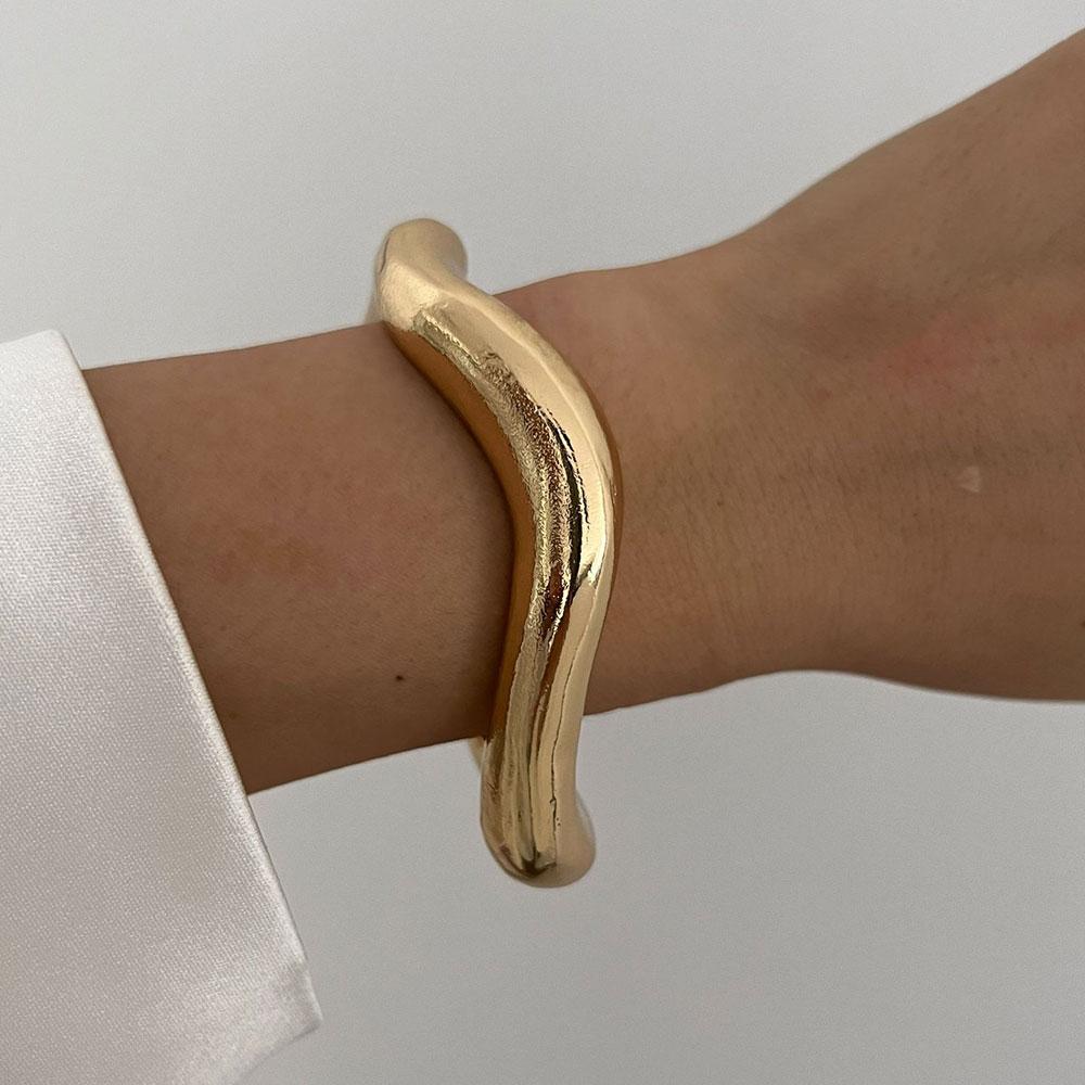 New Wide Cuff Bangles Hip Hop Punk copper Color Geometric Metal Spring Bangles For Women Bracelets Men Jewelry Vintage