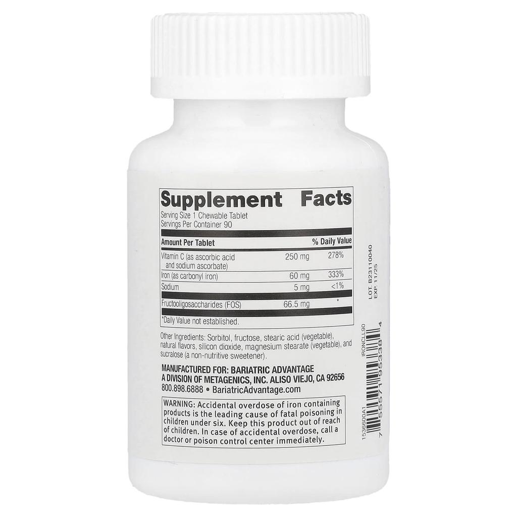 Chewable Iron with Vitamin C, Lemon & Lime, 60Mg, 90 Tablets