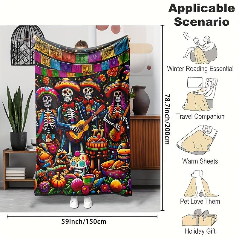 Dia de Muertos Flanelldecke - Weich & Warm für Sofa/Bett/Büro, Perfektes Halloween- & Weihnachtsgeschenk, Ganzjahres-Gemütlichkeit