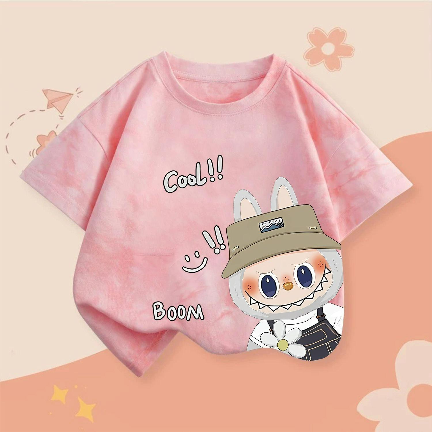 

Мультяшна графіка монстра-ельфа Labubu Дитяча друкована футболка Літня чоловіча та жіноча повсякденна футболка з коротким рукавом для дівчинки XL