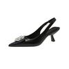 Women's Pointy Shallow Mouth Crystal Flower Butterfly Knot Set Foot Non-slip Heel Shoes Overhead Sandals