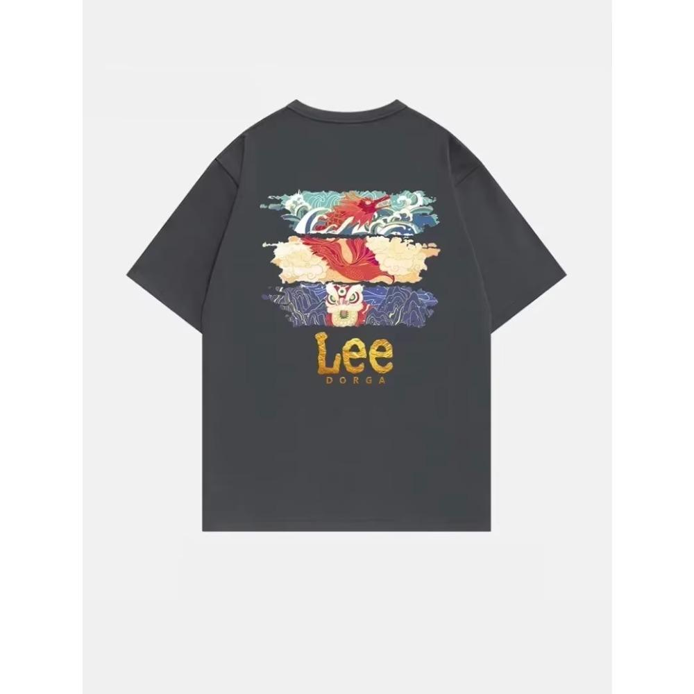 International Brand LEE Cooperation Printed Short Sleeve T-shirt 100% Cotton Round Neck Loose Fashion Simple Men's T-shirt