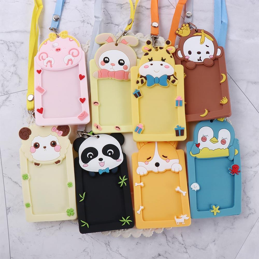 School Office Supplies Bus Card Protector Cover Work Card Silicone ID Badge Card Holder with Rope