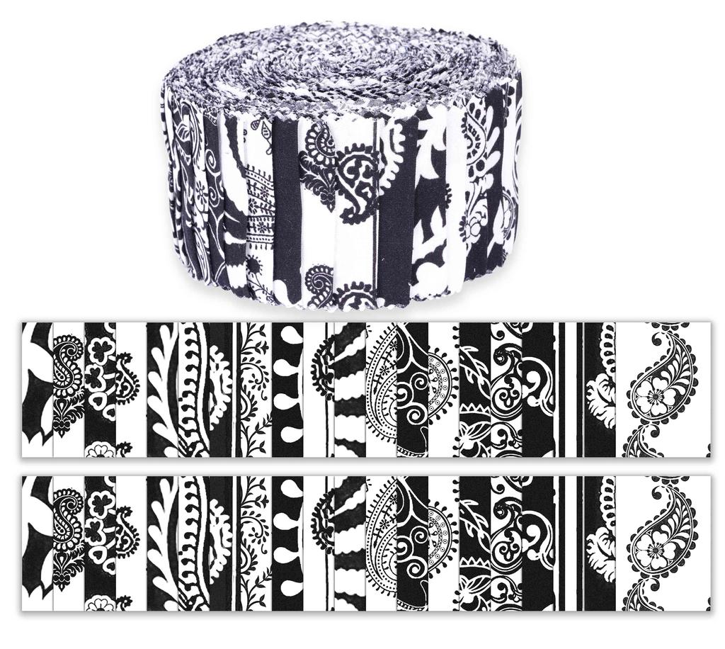 Soimoi 40Pcs Block & Paisley Print Cotton Precut Fabrics For Quilting Craft Strips 2.5 Inches Jelly Roll - White &