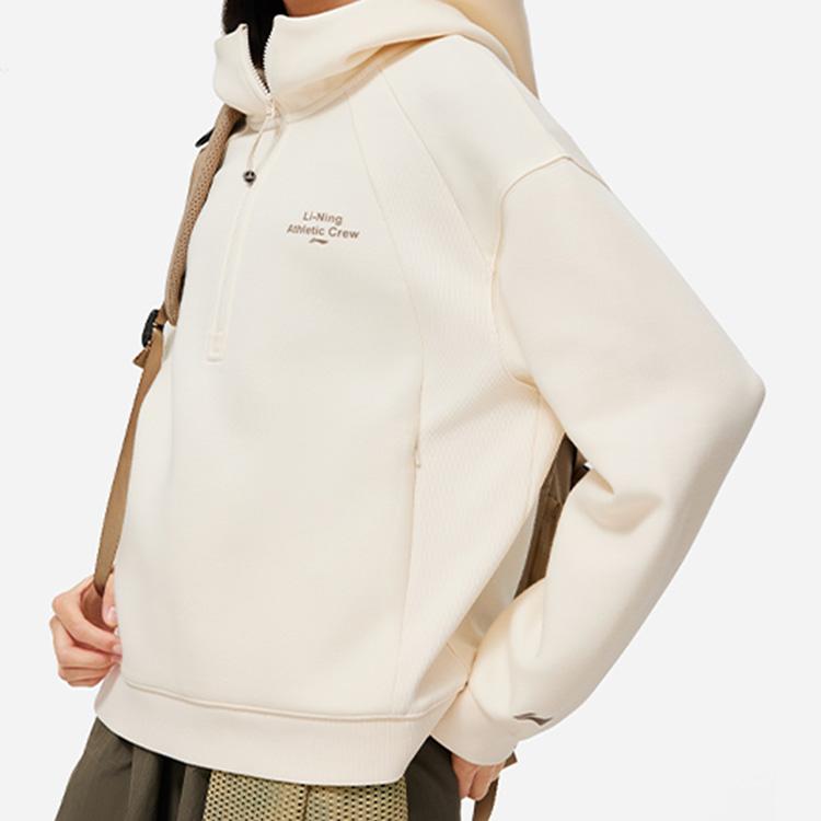 Li Ning Fitness Series Pullover Hooded Loose Long Sleeve Sweatshirt Women sweatshirt Swan-White AWDUF06-1
