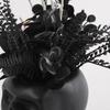 Spooky Skull Figurine, Black Red Rose Creepy Eyeballs Skeleton Halloween Table Centerpiece for Tabletop, Desk, Mantel, Shelf, Gothic Home Decor