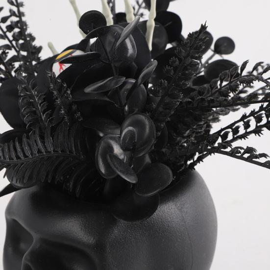 Spooky Skull Figurine, Black Red Rose Creepy Eyeballs Skeleton Halloween Table Centerpiece for Tabletop, Desk, Mantel, Shelf, Gothic Home Decor